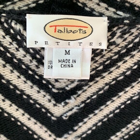 Talbots Petites Cardigan Sweater 100% Wool‎ Black White Striped size Medium - Picture 4 of 5
